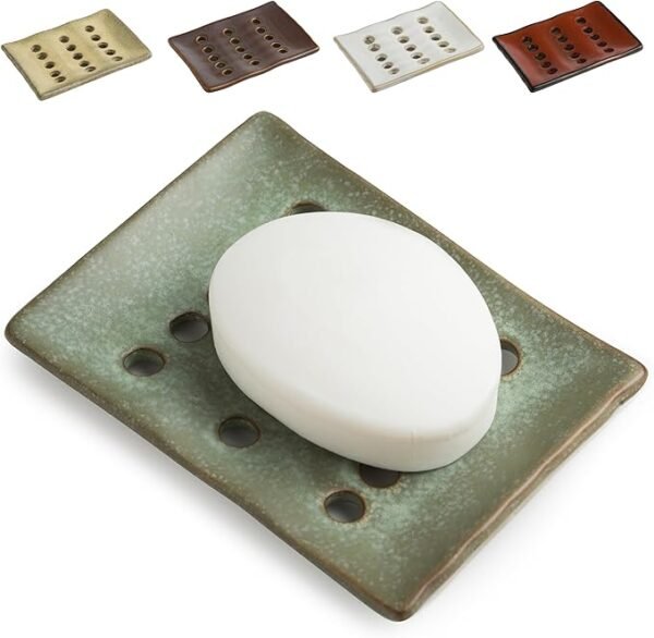 Cormomu Soap Dish for Shower, Ceramic Soap Holder with Self Drain