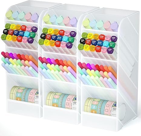 Asten Large Capacity Pen Storage Organizer with 5 Compartment (Clear, 3 Pack)