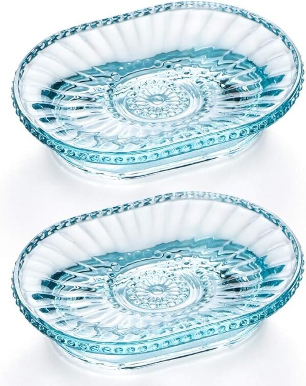 MDLUU   Glass Soap Dish, Embossed Bar Soap Holder, Decorative Soap Saver Tray