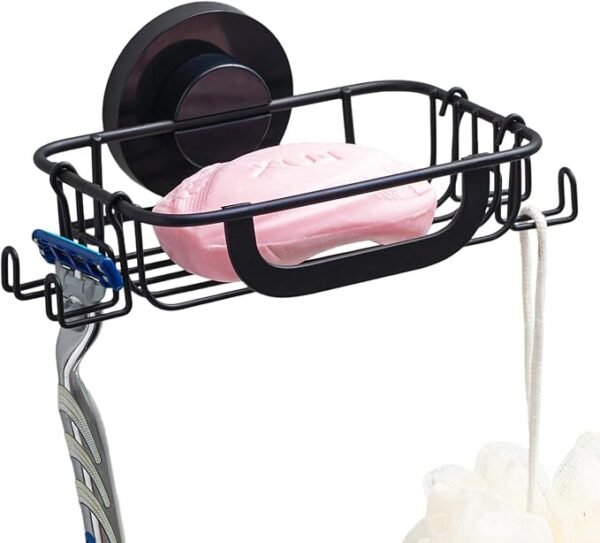 TAILI Soap Holder Soap Dish Suction Cup with Hooks, Soap Bar Holder for Shower Wall