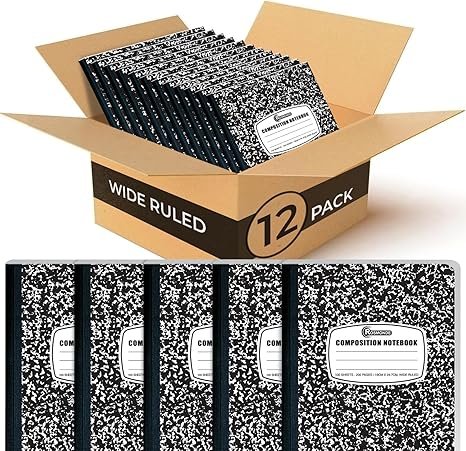 Rosmonde 12 Pack Composition Notebook  200 Pages (100 Sheets), 9-3/4 x 7-1/2"