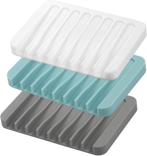 EOYCPM 3PCS Self Draining Soap Holder, Premium Silicone Soap Dish