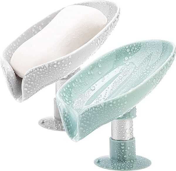 LBshmao-D 2 Pack Soap Holder Leaf-Shape Self Draining Soap Dish Holder