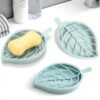 Aeggplant Blue Soap Dish,Leaf-Shaped Shower Soap Holder with Draining Tray
