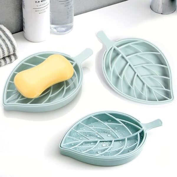 Aeggplant Blue Soap Dish,Leaf-Shaped Shower Soap Holder with Draining Tray