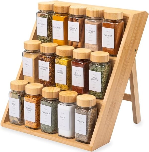 Oh So Kitch Bamboo Spice Rack Organizer For Kitchen Countertop & Drawer