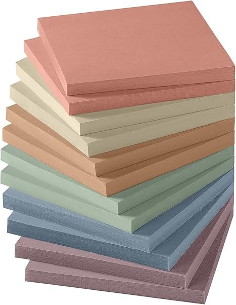 12 Pads, 3x3 inches, Aesthetic Vintage Self-Sticky Note Pads, Ideal for Office