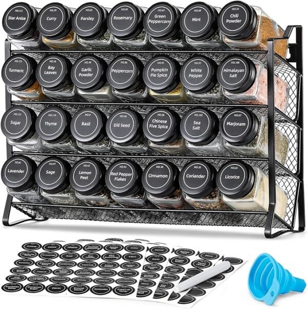 AOZITA Spice Rack Organizer for Cabinet, Spice Organizer with 28 Empty Spice Jars