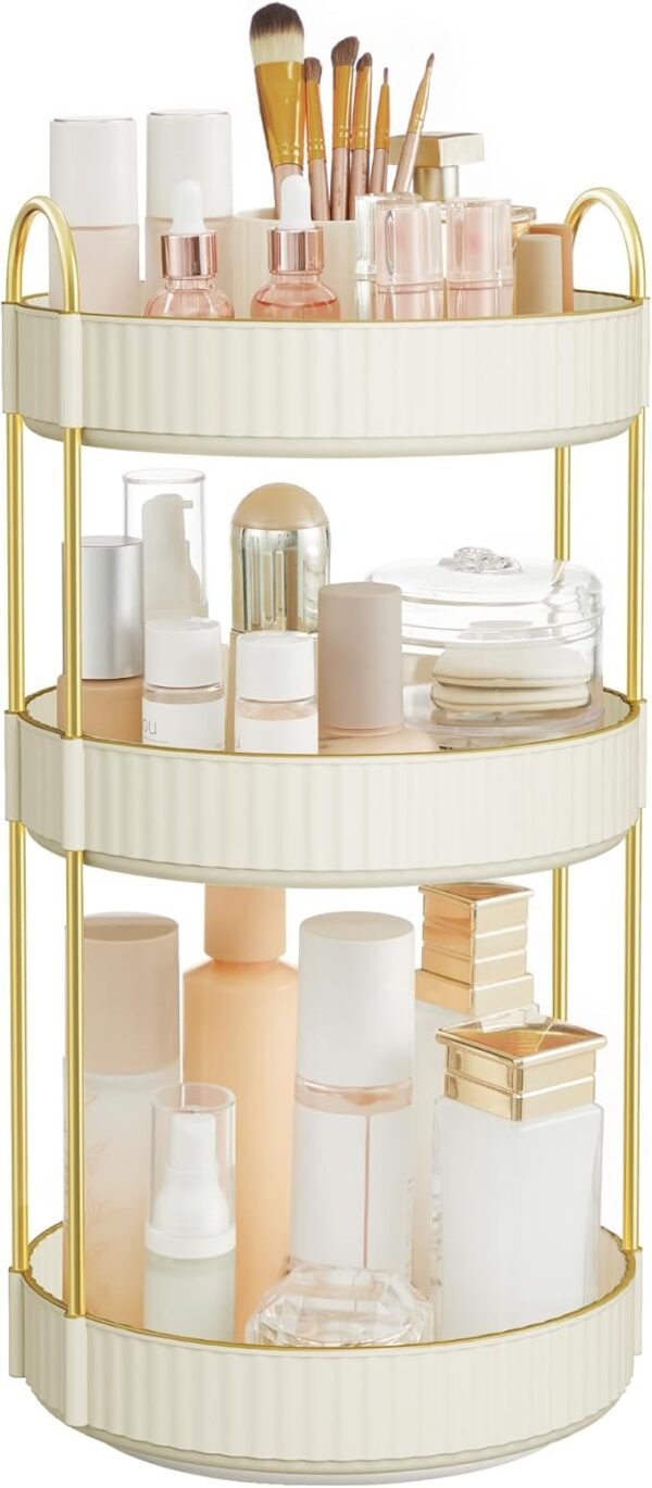 SONGMICS Makeup Organizer, 3-Tier Round Rotating Skincare Organizer Countertop