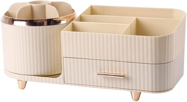 Zufudo Makeup Organizer Countertop with Drawers 360 Rotating Makeup Brush Holder