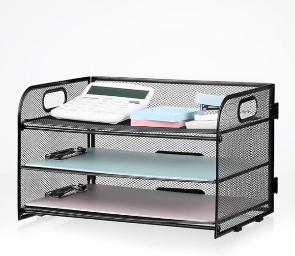 NCXTKJ 3-Tier Letter Tray Paper Organizer with Handle, Black