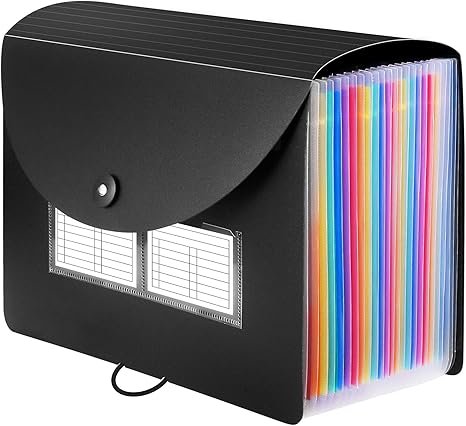 Sooez 24 Pockets Expanding File Folder with Blank Labels, Black