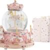 LOVE FOR YOU Gift Wrapped Music Box Carousel Horses Color Lights Unicorn Musical Snow Globe