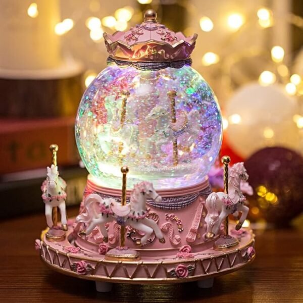 LOVE FOR YOU Gift Wrapped Music Box Carousel Horses Color Lights Unicorn Musical
