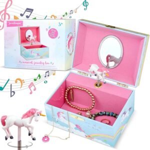 Jewelkeeper Girls Musical Jewelry Storage Box with Spinning Unicorn