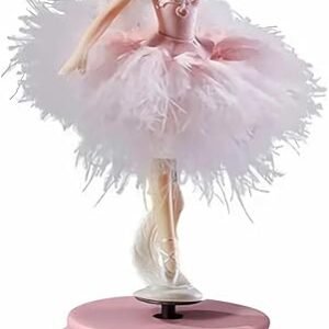 Singeek Ballerina Music Box Figurine Plays Swan Lake Tune, Musical Figure Hand-Painted Feather Skirt