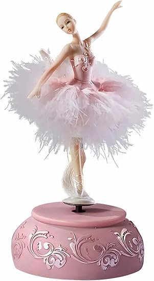 Singeek Ballerina Music Box Figurine Plays Swan Lake Tune, Musical Figure Hand-Painted Feather Skirt