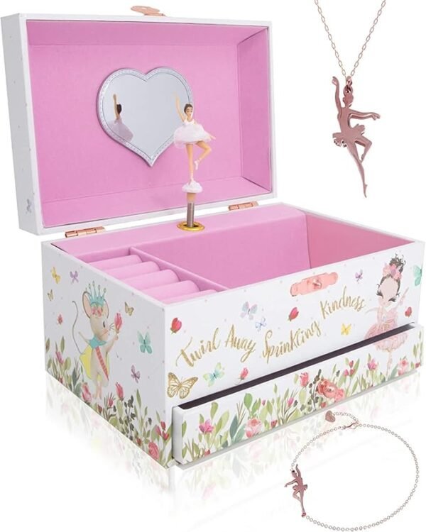 The Memory Building Company Music Box - Ballerina Jewelry Box for Girls and Boys w/Matching Necklace and Bracelet