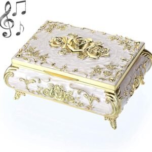 ELLDOO Vintage Music Box, Beige Metal Musical Jewelry Box Keepsake Box
