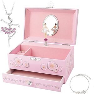 RR ROUND RICH DESIGN Kids Musical Jewelry Box for Girls with Drawer and Jewelry Set