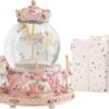 LOVE FOR YOU Gift Wrapped Music Box Carousel Horses Color Lights Unicorn Musical Snow Globe