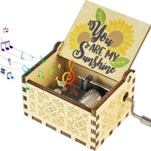 Gzdiyty You are My Sunshine Music Boxes, Wooden Engraved Vintage Hand Crank Unique Colorful Musical Box Gifts for Christmas