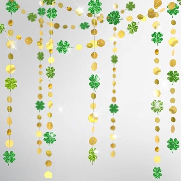 Green Garland Shamrock Clover Gold Circle Dots Streamers Glitter St Patricks Day
