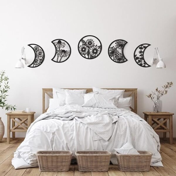 5 Pieces Moon Phase Wall Decor Boho Hanging Moon Phase Nordic Wood Wall Art