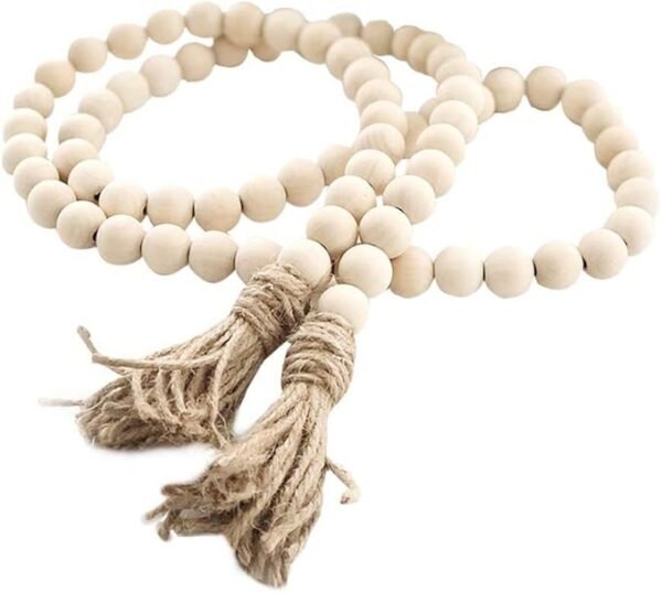 Farmhouse Beads 58in Wood Bead Garland with Tassels Rustic Country