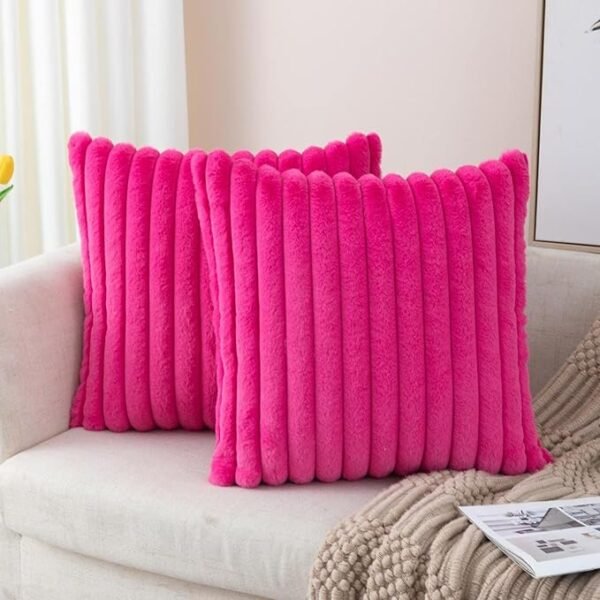 Set of 2 Hot Pink Faux Fur Decorative Throw Pillow