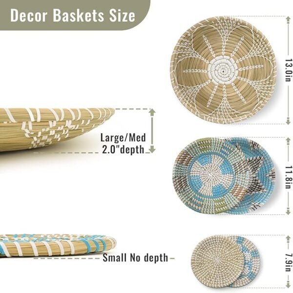 Hanging Woven Wall Basket Decor - Wicker Wall Baskets Decor Boho Flat set of 5