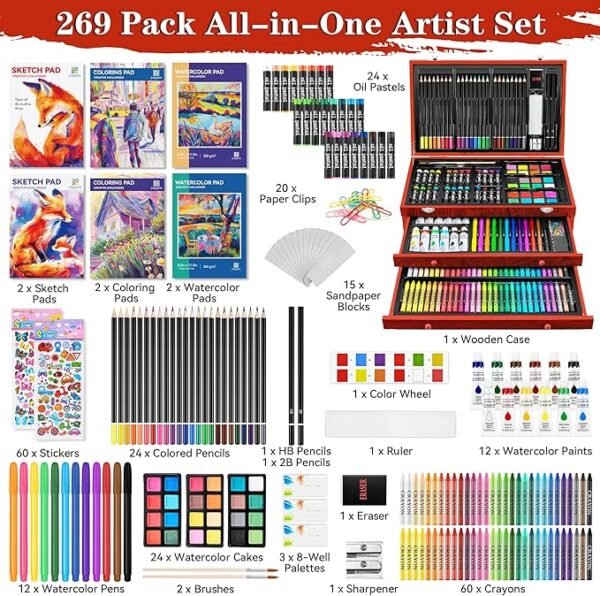2 Art Supplies, 269 Piece Deluxe Art Set with 6 Drawing Pads