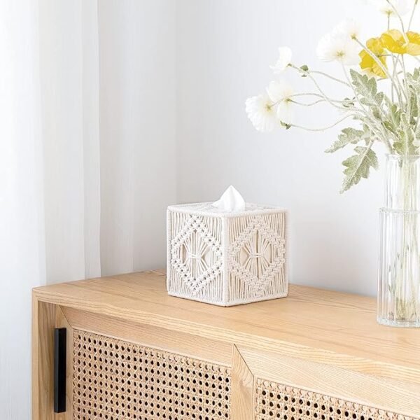 Tissue Box Cover Macrame Square Open-Bottom Tissue Box