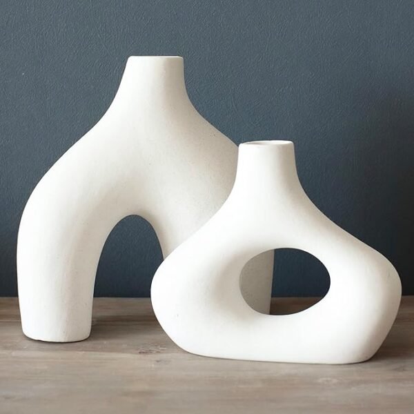 Donut Vase, Set of 2 - Minimalist Nordic, White Ceramic