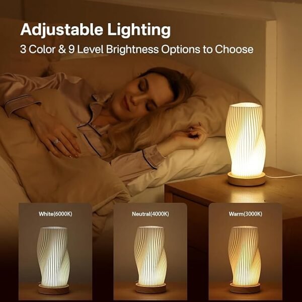 Bedside Lamp with Woodbase - Button Control Table Lamp