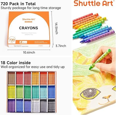 Crayon Bulk Class Pack - 720 Count, 18 Assorted Colors with 40 Crayons per Color