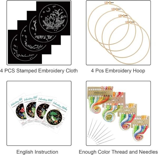 4 Set Frog Embroidery Kits for Beginners