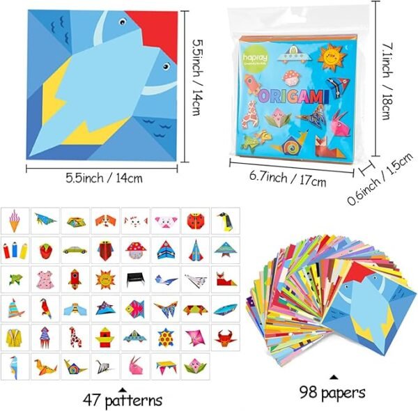 2 Origami Kit for Kids Ages 5-8 8-12, with Guiding Book, 98 Sheets Paper with 47 Patterns