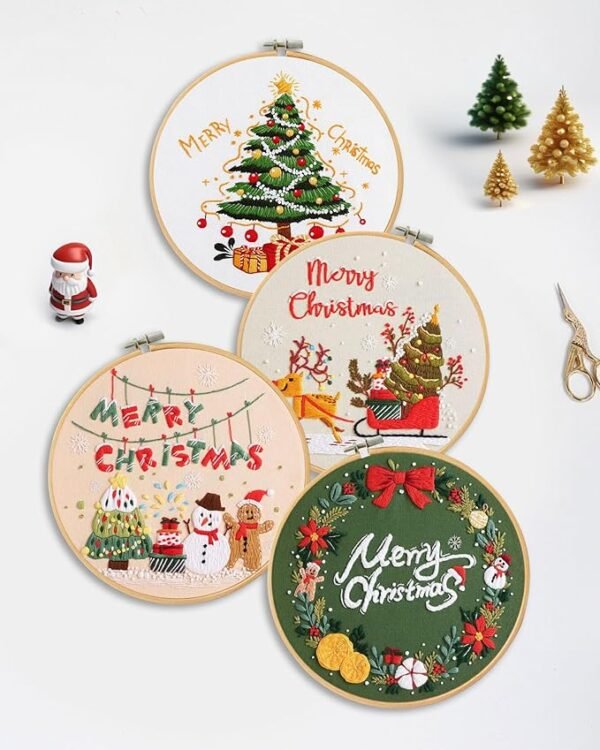 4 pcs Christmas Embroidery kit with Patterns Instructions Needlepoint