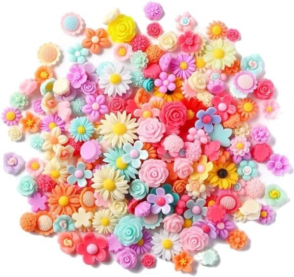 100PCS Flatback Resin Flower Charms Mini