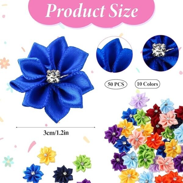 50PCS Satin Ribbon Flowers for Crafts Small Flowers 1.2 Inch