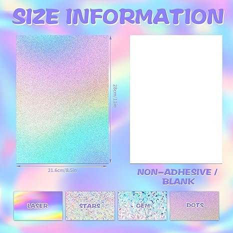 Prudiut 24 Sheets Holographic Cardstock 8.5 x 11, 250gsm/92lb