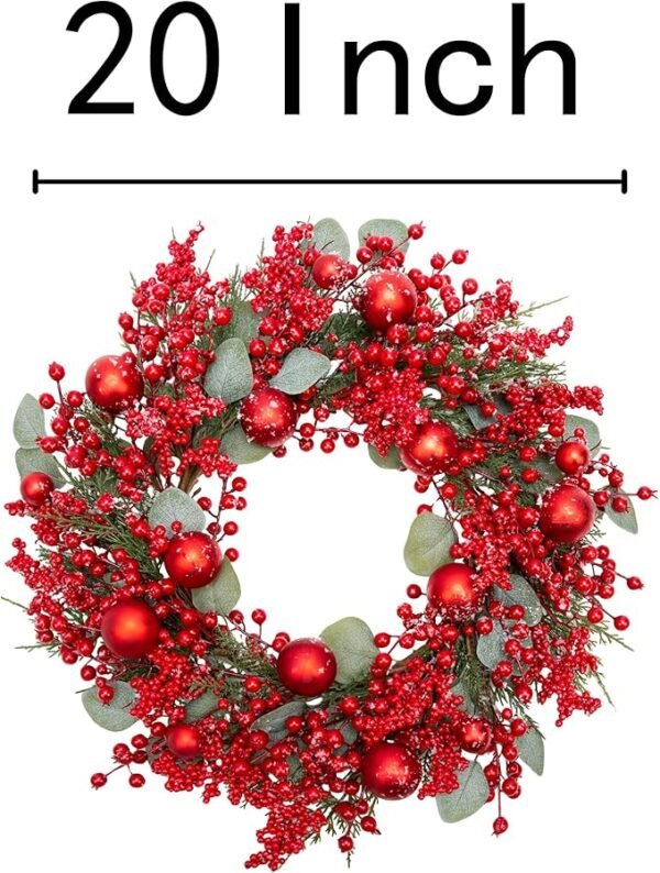 VGIA 20 Inch Christmas Wreath for Front Door Snowy Winter Wreath