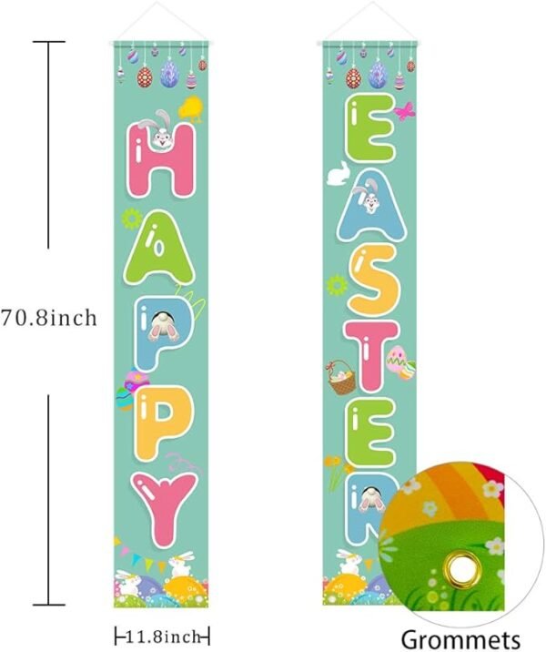 2 Easter Porch Sign, Happy Easter Theme Porch Sign with Bunny Egg Decoration