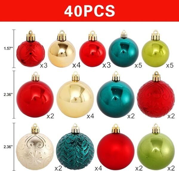 ROSELEAF 40pcs Christmas Ball Ornaments Set Shatterproof