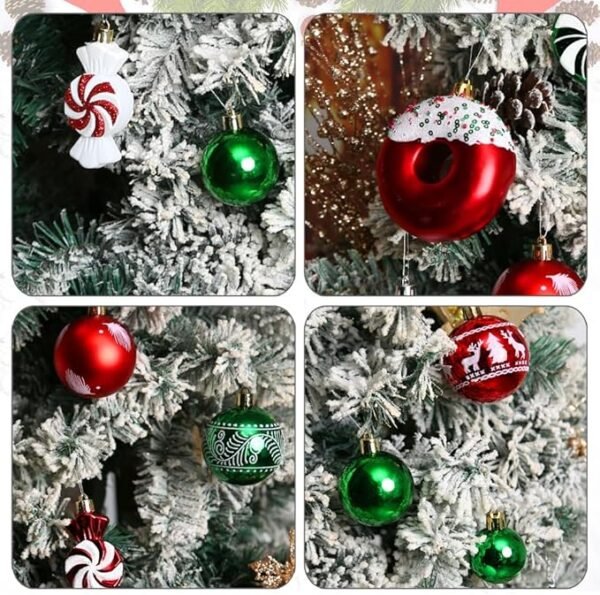 ROSELEAFGreen Red White Christmas Ball Ornaments Set of 60 Pack