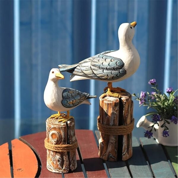OECECR 2Pcs Wooden Seagull Figurine Vintage Nautical Sea Bird
