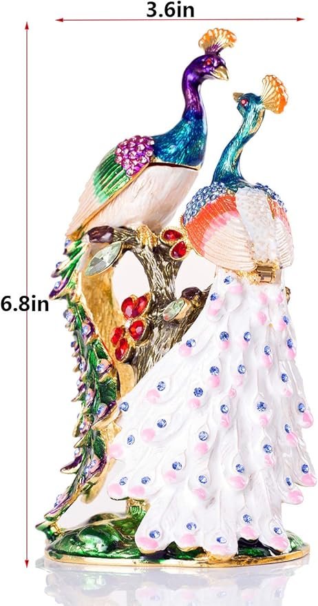 2 SEVENBEES Hand Painted Pair of Peacocks Figurine
