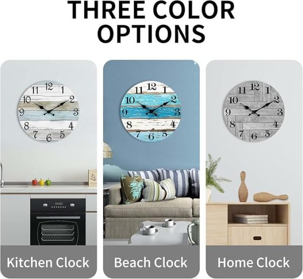 CHYLIN Beach Themed Blue Wall Clocks Battery Operated Silent Non-Ticking