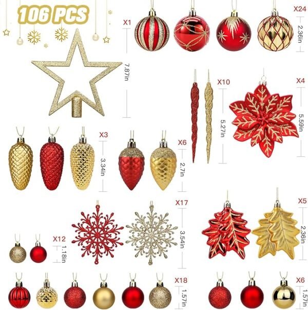 SHareconn 106PCS Christmas Balls Ornaments, Red & Gold